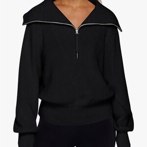 LILLUSORY Women's Half Zip Pullover Fall Sweater Tops 100% Cotton Knit Black M